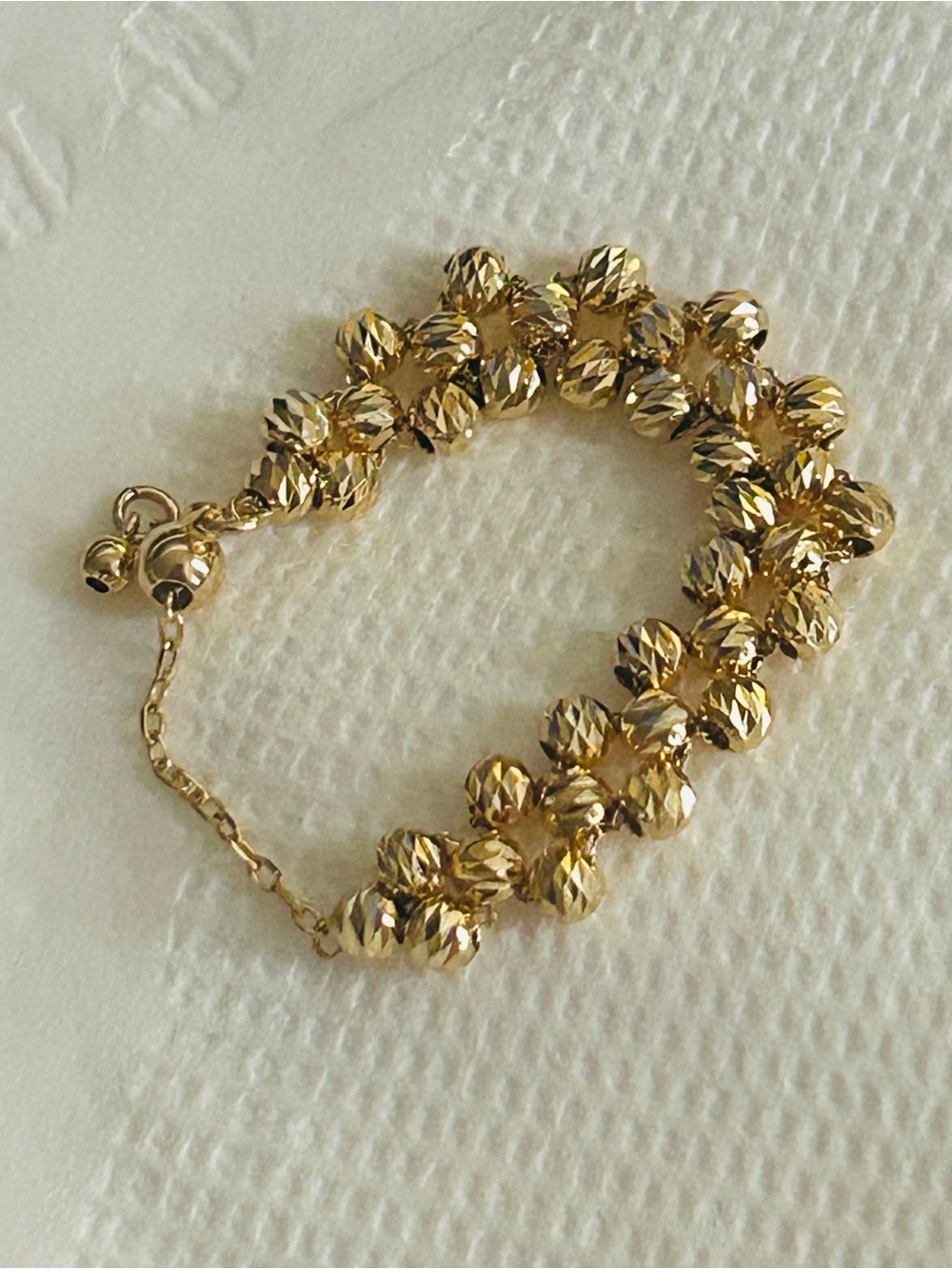 Japan K18 Gold Diamond-Cut Bead Slider Ring | Adjustable Size 5–11